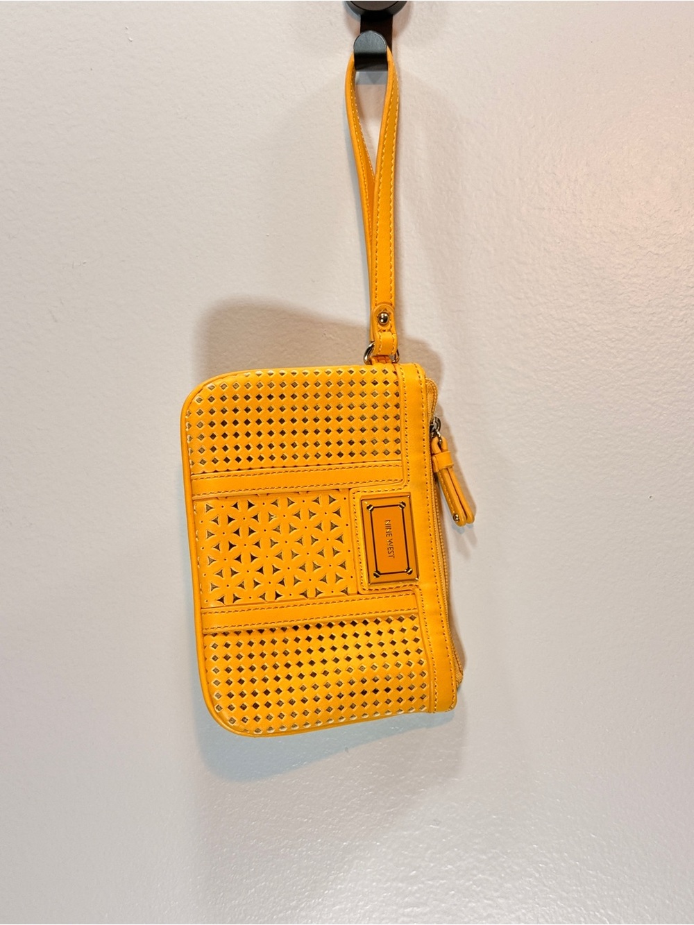 Nine West Yellow Perforated Wristlet Clutch